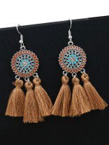 Vibrant motifs Dreamcatcher Tassel Earrings- Golden Brown