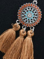 Vibrant motifs Dreamcatcher Tassel Earrings- Golden Brown