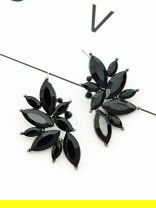 The Embellished Ferns - Statement Stud Earrings - Black
