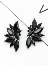 The Embellished Ferns - Statement Stud Earrings - Black