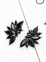 The Embellished Ferns - Statement Stud Earrings - Black