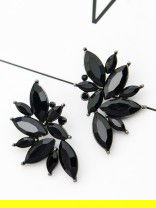 The Embellished Ferns - Statement Stud Earrings - Black