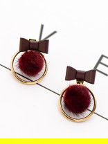 The Cute Furry Bowknot Studs - Brown-Maroon