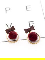The Cute Furry Bowknot Studs - Brown-Maroon