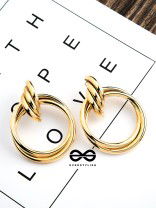 The Glamorous Intertwined Studs - Elegant Golden Stud Earrings