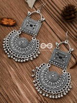 The Multilayered Embellished Trunk Danglers (Black) - Oxidised Boho Earrings
