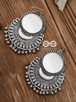 The Mirror Motif Moons - Oxidised Boho Earrings