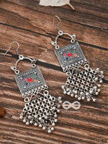 The Embellished Trunk Criss Cross Danglers (Multicolour) - Oxidised Boho Earrings