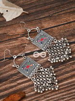 The Embellished Trunk Criss Cross Danglers (Multicolour) - Oxidised Boho Earrings
