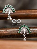 The Embellished Peacock Studs (Emerald Green) - The Melodious Ghungroo Collection