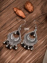 The Dangling Droplets (Silver-Black) - Oxidised Boho Earrings