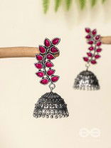 The Elegance of Nature (Ruby Red) Jhumkas - Embellished Oxidised Collection