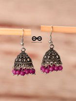 The Little Boho Oxidised Jhumkas (Pink) - Oxidised Boho Earrings