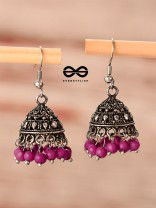 The Little Boho Oxidised Jhumkas (Pink) - Oxidised Boho Earrings