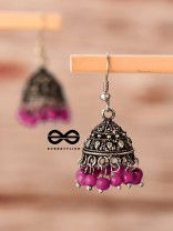 The Little Boho Oxidised Jhumkas (Pink) - Oxidised Boho Earrings