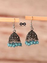 The Little Boho Oxidised Jhumkas (Blue) - Oxidised Boho Earrings