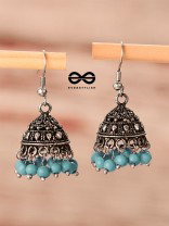 The Little Boho Oxidised Jhumkas (Blue) - Oxidised Boho Earrings