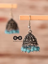 The Little Boho Oxidised Jhumkas (Blue) - Oxidised Boho Earrings
