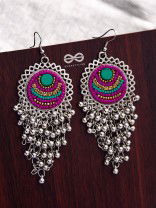 The Boho Jhaalar (Pink-Blue) - The Embroidered Oxidised Collection