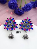 The Ethnic Wonders (Pink Blue) - Embellished Oxidised Earrings