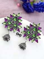The Ethnic Wonders (Purple Green) - Embellished Oxidised Earrings