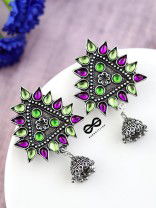 The Ethnic Wonders (Purple Green) - Embellished Oxidised Earrings