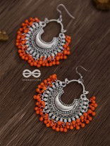 The Motif Moon (Orange) - Oxidised Chandbali Earrings