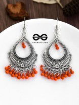 The Intricate Motif Drops (Orange) - Oxidised Boho Earrings