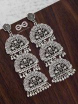 The Triple-Layered Intricate Clouds - Oxidised Boho Earrings