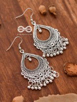 The Intricate Motif Drops - Oxidised Boho Earrings - Silver