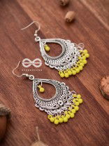 The Intricate Motif Drops (Yellow) - Oxidised Boho Earrings