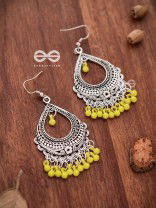 The Intricate Motif Drops (Yellow) - Oxidised Boho Earrings