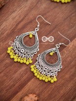 The Intricate Motif Drops (Yellow) - Oxidised Boho Earrings