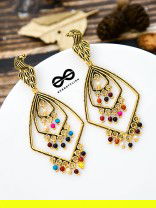 The Golden Layered Peacock Danglers - Oxidised Boho Collection