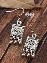 The Floral Square Danglers - Tiny Trinket Earrings