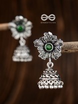 The Artsy Floral Jhumkis (Emarald) - Embellished Oxidised Collection
