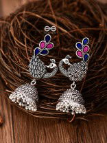 The Gorgeous Meenakari Peacock Jhumkas - Embellished Oxidised Collection