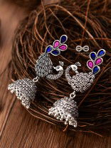 The Gorgeous Meenakari Peacock Jhumkas - Embellished Oxidised Collection