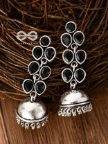The Playfully Elegant Jhumkas (Onyx Black) - Embellished Oxidised Collection