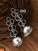 The Playfully Elegant Jhumkas (Onyx Black) - Embellished Oxidised Collection