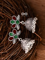 The Floral Delight Meenakari Arwork Jhumkis (Red-Green)