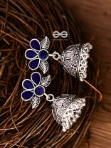 The Floral Delight Meenakari Arwork Jhumkis (Blue)