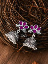 The Floral Delight Meenakari Arwork Jhumkis (Pink)