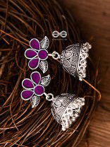 The Floral Delight Meenakari Arwork Jhumkis (Pink)
