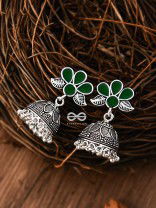 The Floral Delight Meenakari Arwork Jhumkis (Green)