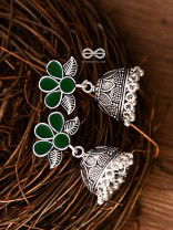 The Floral Delight Meenakari Arwork Jhumkis (Green)