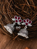 The Floral Delight Meenakari Arwork Jhumkis (Red)