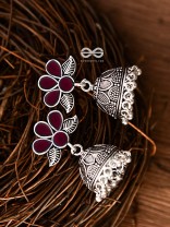 The Floral Delight Meenakari Arwork Jhumkis (Red)