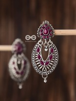 The Drops of Elegance Earrings (Ruby Red) - The Embellished Oxidised Collection