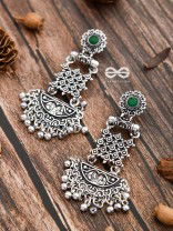The Embellished Oxidised Collection - Intricate Delight Earrings- Green